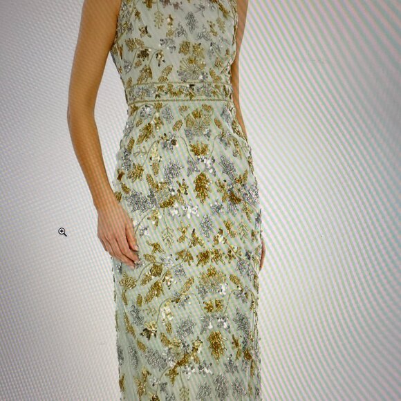 Mac Duggal embellished, sequined, sleeveless midi dress. Sage green, Size 4 - Picture 1 of 7